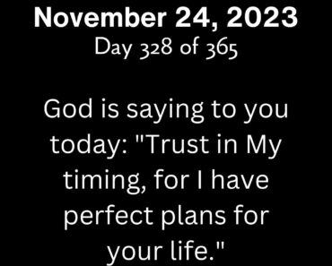 God is saying to you today: "Trust in My timing, for I have perfect plans for your life."